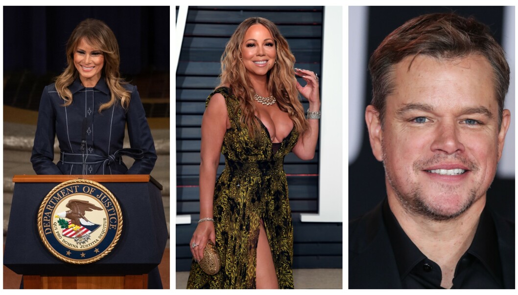 USAs førstedame Melania Trump fylte 50 i helga som var. Sanger Mariah Carey og skuespiller og filantrop Matt Damon følger hakk i hæl. Foto: NTB/Scanpix USAs førstedame Melania Trump fylte 50 i helga som var. Sanger Mariah Carey og skuespiller og filantrop Matt Damon følger hakk i hæl. Foto: NTB/Scanpix
