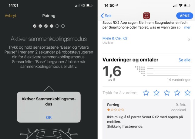 MÅTTE GI OPP: Vi kom oss aldri forbi sammenkoblingsmodus på iPhone, til tross for at vi fulgte veiviseren punkt til prikke. 1,6 i snittkarakter i App Store, forteller at det er flere enn oss som har problemer. MÅTTE GI OPP: Vi kom oss aldri forbi sammenkoblingsmodus på iPhone, til tross for at vi fulgte veiviseren punkt til prikke. 1,6 i snittkarakter i App Store, forteller at det er flere enn oss som har problemer.