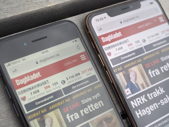 SER FORSKJELL: iPhone 11 Pro Max har bedre skjerm enn iPhone SE. Litt fordi skjermen går nesten helt ut til kanten, men også fordi den er mer lyssterk og blant annet har bedre kontrast. Foto: Kirsti Østvang SER FORSKJELL: iPhone 11 Pro Max har bedre skjerm enn iPhone SE. Litt fordi skjermen går nesten helt ut til kanten, men også fordi den er mer lyssterk og blant annet har bedre kontrast. Foto: Kirsti Østvang