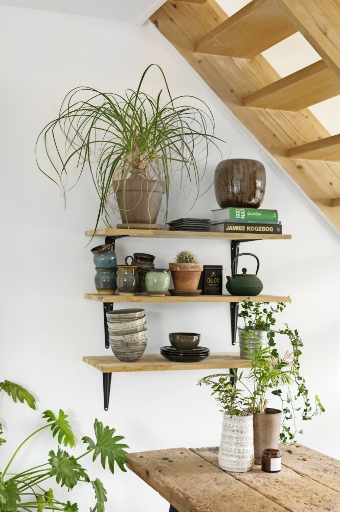 Pent og praktisk. Hvorfor ikke sette tingene du bruker ofte, som skåler og boller, til pynt på hylla i stedet for å gjemme dem bort i skap? Tips! Samle gjerne vakre småting og planter i grupper. Da blir det ikke rotete, bare koselig! FOTO: Mettemaje Skøtt og Camilla Skøtt Pent og praktisk. Hvorfor ikke sette tingene du bruker ofte, som skåler og boller, til pynt på hylla i stedet for å gjemme dem bort i skap? Tips! Samle gjerne vakre småting og planter i grupper. Da blir det ikke rotete, bare koselig! FOTO: Mettemaje Skøtt og Camilla Skøtt