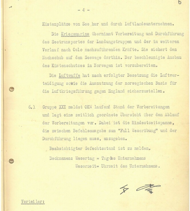 <strong>ANGREPSPLANEN:</strong> På dette dokumentet kan en se Adolf Hitlers undertegnelse på angrepsplanen mot Norge i 1940. Foto: Arkivverket <strong>ANGREPSPLANEN:</strong> På dette dokumentet kan en se Adolf Hitlers undertegnelse på angrepsplanen mot Norge i 1940. Foto: Arkivverket
