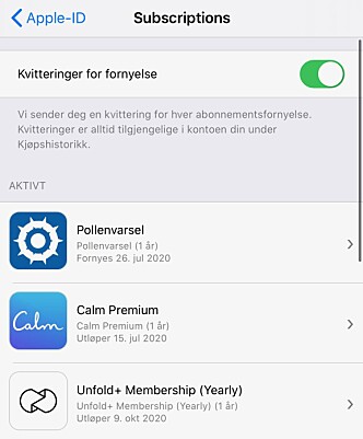 <strong>AVSLUTT ABONNEMENTER:</strong> Ikke betal for apper du sjelden eller aldri bruker. Det er lett å si opp abonnementer fra disse innstillingene på iPhone. Skjermbilde: Kirsti Østvang <strong>AVSLUTT ABONNEMENTER:</strong> Ikke betal for apper du sjelden eller aldri bruker. Det er lett å si opp abonnementer fra disse innstillingene på iPhone. Skjermbilde: Kirsti Østvang