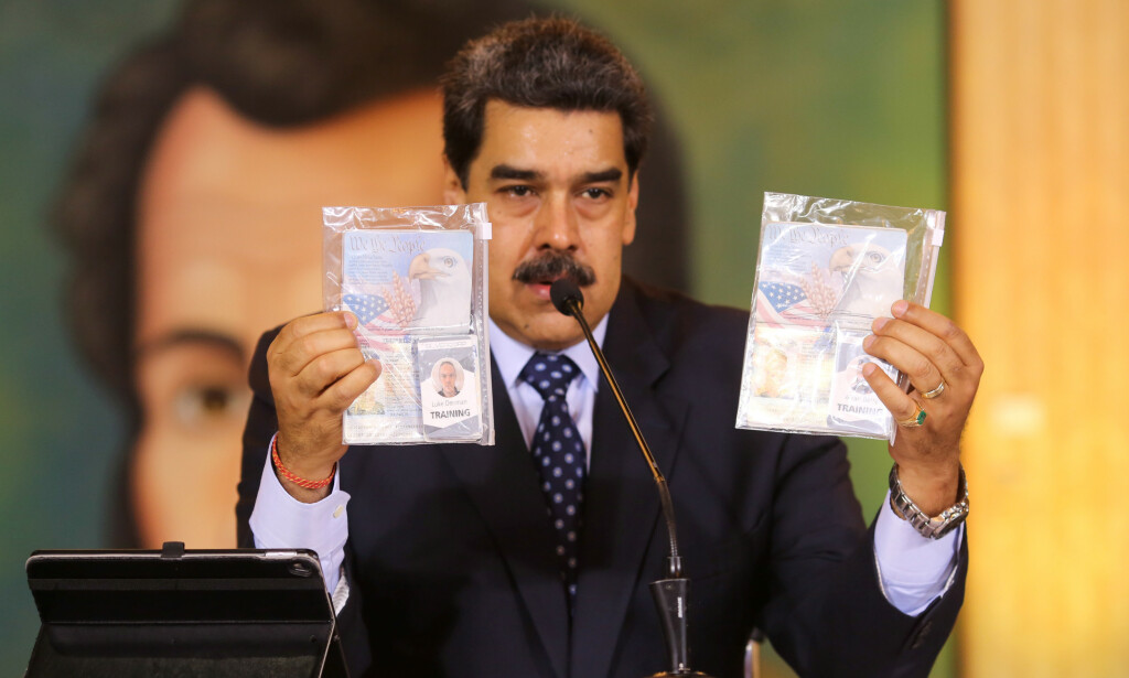 VENEZUELA: President Nicolas Maduro hevder amerikanerne prøvde å styrte han. Her under en pressekonferanse denne uka. Foto: Reuters. VENEZUELA: President Nicolas Maduro hevder amerikanerne prøvde å styrte han. Her under en pressekonferanse denne uka. Foto: Reuters.