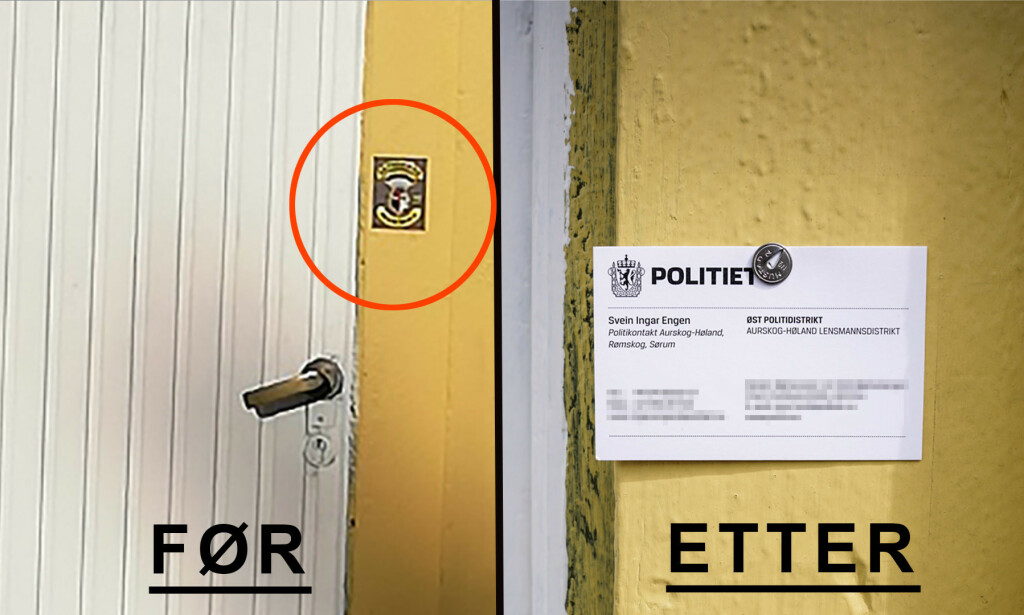 CLEAR MESSAGE: Police shot down the Satudarah logo and hung up his business card with contact information. Svein Engen expects to be called. Photo / Editing: Øistein Norum Monsen / Dagbladet 