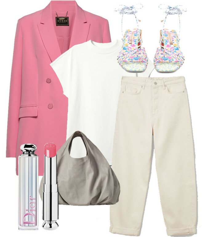 SUKKERSØTT: Blazer fra Guess, kr 1499. T-skjorte fra Weekday, kr 150. Sko fra Sophia Webster via Matchesfashion.com, kr 3435. Jeans fra Cos, kr 799. Veske fra Cos, kr 1500. Leppestift fra Dior, kr 370. SUKKERSØTT: Blazer fra Guess, kr 1499. T-skjorte fra Weekday, kr 150. Sko fra Sophia Webster via Matchesfashion.com, kr 3435. Jeans fra Cos, kr 799. Veske fra Cos, kr 1500. Leppestift fra Dior, kr 370.