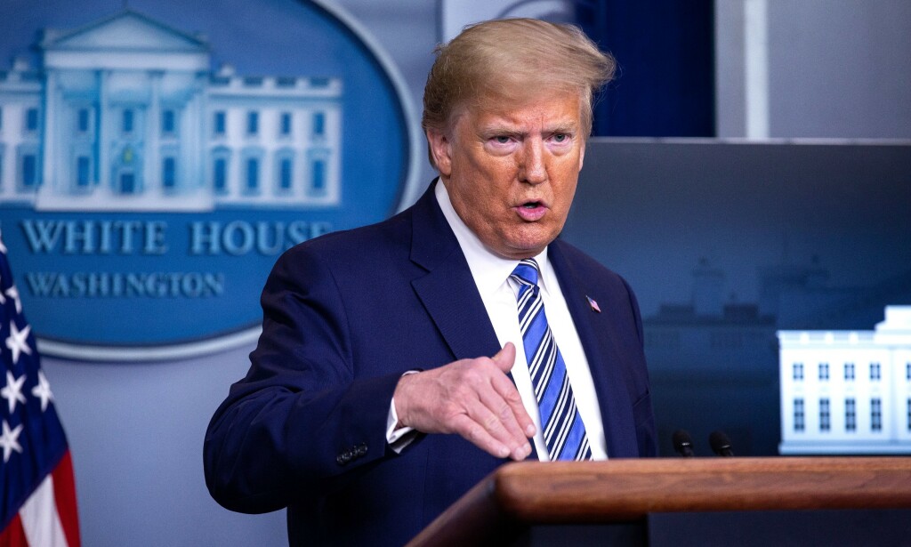 DET HVITE HUS: President Donald J. Trump under en av mange pressekonferanser om coronapandemien i Det hvite hus. Foto: Shutterstock / NTB Scanpix DET HVITE HUS: President Donald J. Trump under en av mange pressekonferanser om coronapandemien i Det hvite hus. Foto: Shutterstock / NTB Scanpix
