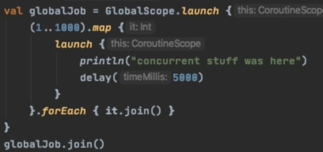 Figur 8 - det finnes et ytre globalt scope dersom man vil omgå structured concurrency. 📸: Privat Figur 8 - det finnes et ytre globalt scope dersom man vil omgå structured concurrency. 📸: Privat
