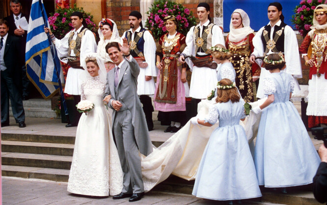 EVENTYRBRYLLUP: Slik så det ut da Marie-Chantal og Pavlos giftet seg i London i 1995. Foto: NTB Scanpix EVENTYRBRYLLUP: Slik så det ut da Marie-Chantal og Pavlos giftet seg i London i 1995. Foto: NTB Scanpix