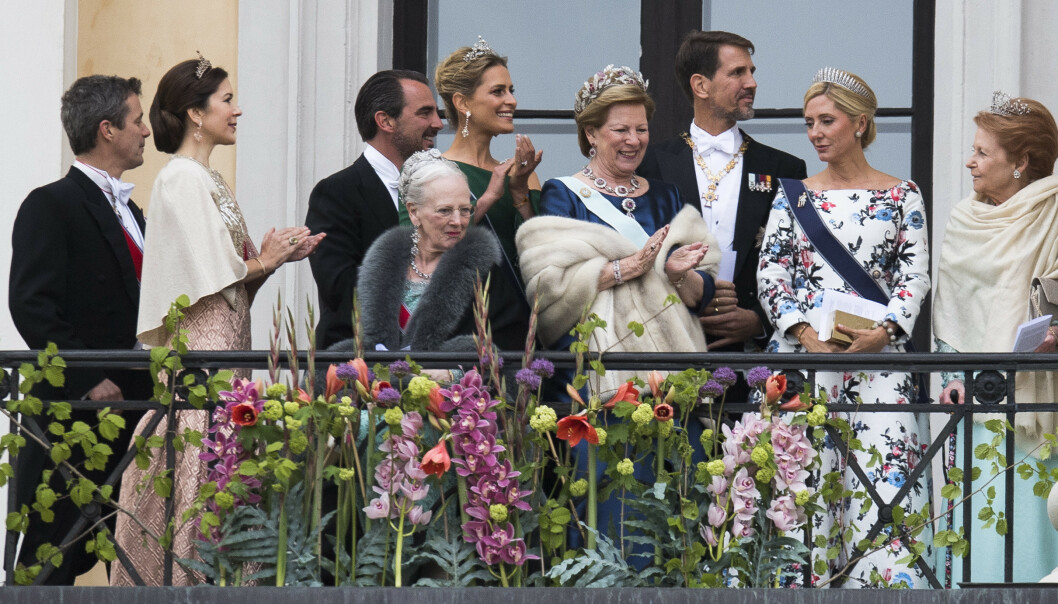 PÅ FEST: Den greske eks-kongefamilien har et nært bånd med den danske kongefamilien. Her er de samlet under kong Harald og dronning Sonjas 80-årsfeiring i mai 2017. Foto: NTB Scanpix PÅ FEST: Den greske eks-kongefamilien har et nært bånd med den danske kongefamilien. Her er de samlet under kong Harald og dronning Sonjas 80-årsfeiring i mai 2017. Foto: NTB Scanpix