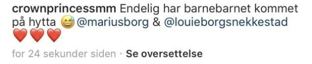 FØR: Kronprinsesse Mette-Marit klarte å tagge feil Marius da innlegget ble publisert i første omgang. Foto: Skjermdump FØR: Kronprinsesse Mette-Marit klarte å tagge feil Marius da innlegget ble publisert i første omgang. Foto: Skjermdump