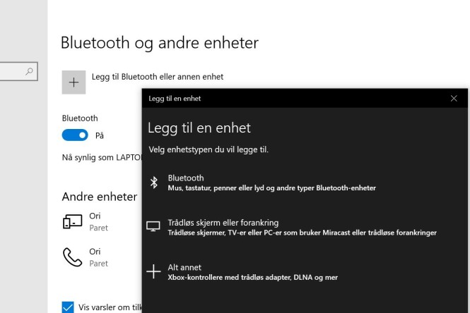 Legg til mobil/nettbrett som Bluetooth-enhet. Legg til mobil/nettbrett som Bluetooth-enhet.