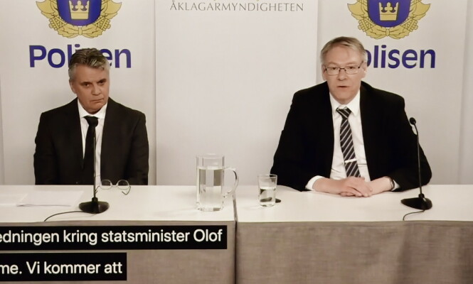 <strong>KONKLUDERER:</strong> Lederne for Palme-gruppa, Hans Melander og Krister Petersson, under dagens pressekonferanse.
Foto: TT/ NTB Scanpix <strong>KONKLUDERER:</strong> Lederne for Palme-gruppa, Hans Melander og Krister Petersson, under dagens pressekonferanse.
Foto: TT/ NTB Scanpix