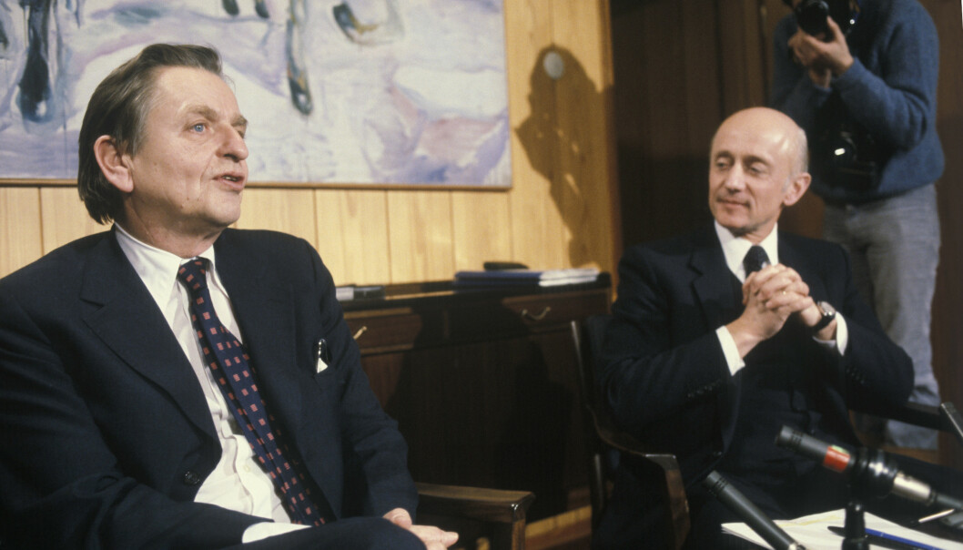STATSMINISTRENE Olof Palme og Kåre Willoch i Oslo i januar 1983. Foto: Henrik Laurvik, NTB Scanpix. STATSMINISTRENE Olof Palme og Kåre Willoch i Oslo i januar 1983. Foto: Henrik Laurvik, NTB Scanpix.