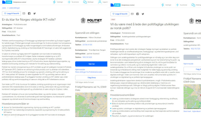 FAKSIMILE: Stillingene som IKT-direktør og avdelingdirektør i POD. FAKSIMILE: Stillingene som IKT-direktør og avdelingdirektør i POD.