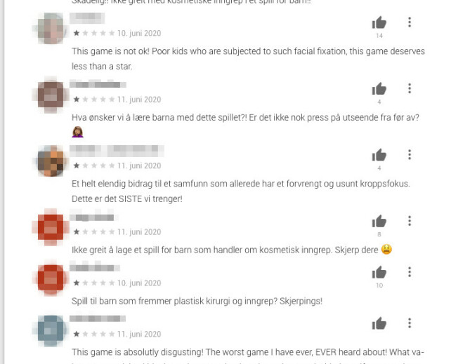 KRASS KRITIKK: I brukeranmeldelsene i Google Play og App Store hagler kritikken. Foto: Skjermdump Google Play KRASS KRITIKK: I brukeranmeldelsene i Google Play og App Store hagler kritikken. Foto: Skjermdump Google Play