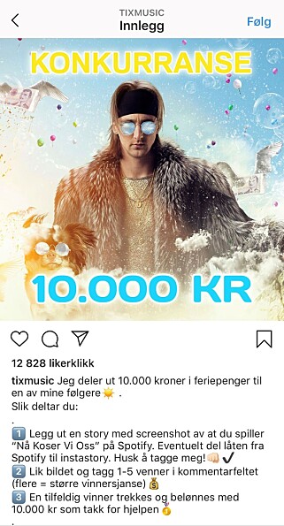 STIKK I STRID: TIXs konkurranse er stikk i strid med instagrams konkurranseregler, mener Frode Elton Haug, juridisk direktør i Forbrukertilsynet. Foto:Skjermdump. STIKK I STRID: TIXs konkurranse er stikk i strid med instagrams konkurranseregler, mener Frode Elton Haug, juridisk direktør i Forbrukertilsynet. Foto:Skjermdump.