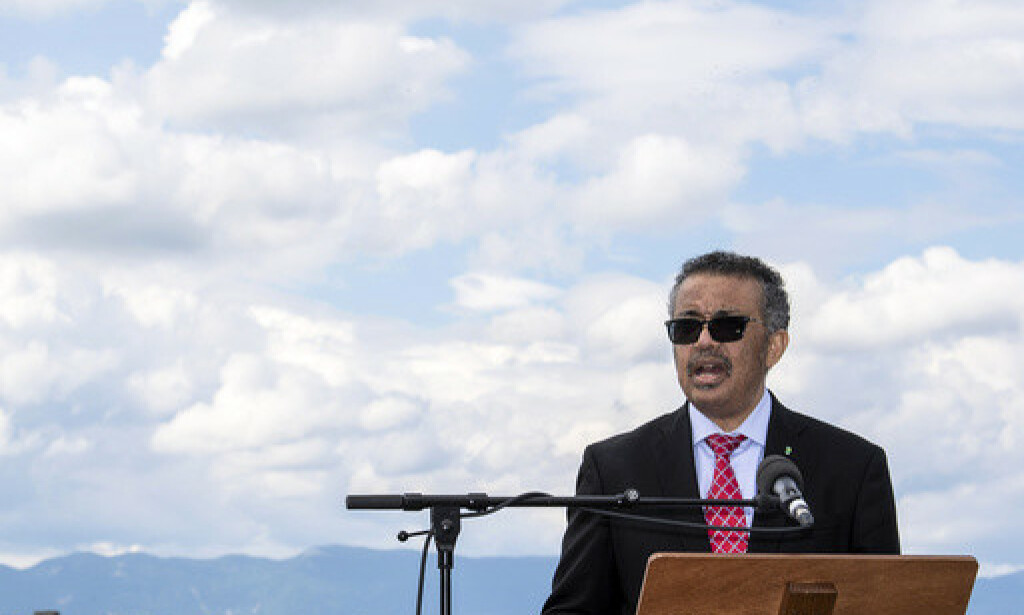 WHO, World Health Organization Director-General, Tedros Adhanom Ghebreyesus, speaks during the relaunch ceremony of the famous fountain 'Le Jet d'Eau', which was postponed due to the coronavirus outbreak, in Geneva, Switzerland, Thursday, June 11, 2020. (Martial Trezzini/Keystone via AP) WHO, World Health Organization Director-General, Tedros Adhanom Ghebreyesus, speaks during the relaunch ceremony of the famous fountain 'Le Jet d'Eau', which was postponed due to the coronavirus outbreak, in Geneva, Switzerland, Thursday, June 11, 2020. (Martial Trezzini/Keystone via AP)