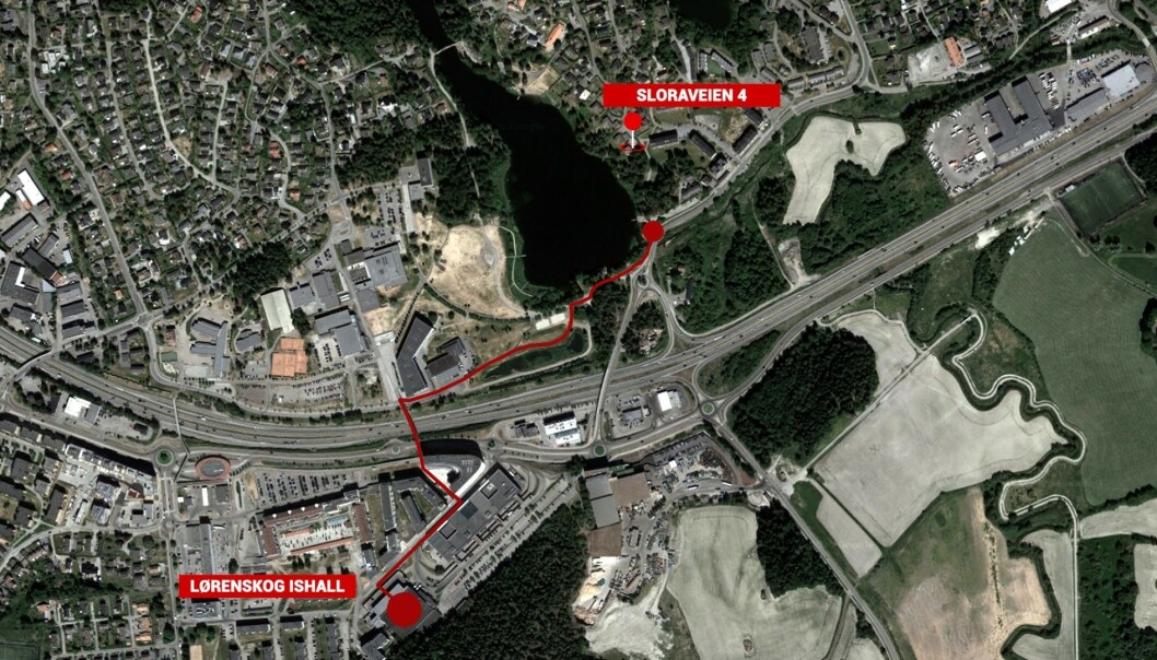 RUTA: Slik gikk det ukjente vitnet. Kart: Marte Nyløkken Helseth / Google maps RUTA: Slik gikk det ukjente vitnet. Kart: Marte Nyløkken Helseth / Google maps