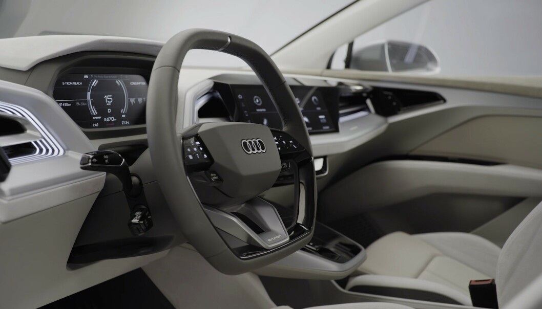ULIKT: Innvendig skiller q4 e-tron seg fra eksempelvis Skoda Enyaq visuelt, men teknikken i bunnen er for det meste likt. ULIKT: Innvendig skiller q4 e-tron seg fra eksempelvis Skoda Enyaq visuelt, men teknikken i bunnen er for det meste likt.