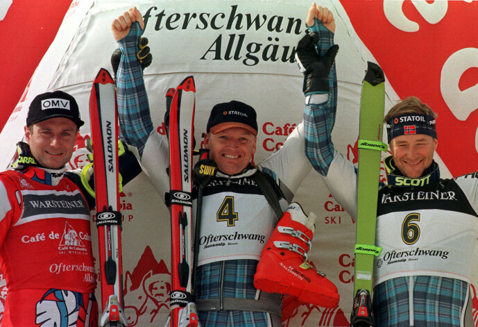 <strong>PÅ PALLEN:</strong> Finn Christian Jagge (midten) og Kjetil André Aamodt (t.h.) sammen med Thomas Stangassinger fra Østerrike under verdenscupen i alpint i 1999. Foto: Reuters/ NTB scanpix <strong>PÅ PALLEN:</strong> Finn Christian Jagge (midten) og Kjetil André Aamodt (t.h.) sammen med Thomas Stangassinger fra Østerrike under verdenscupen i alpint i 1999. Foto: Reuters/ NTB scanpix