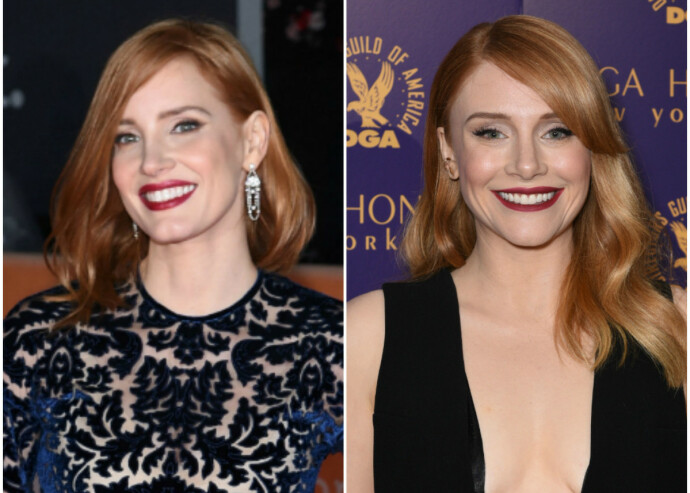 Likheten strekker seg (mye) lenger enn til hårfargen med skuespillerinnene Jessica Chastain (t. v.) og Bryce Dallas Howard. FOTO: Scanpix Likheten strekker seg (mye) lenger enn til hårfargen med skuespillerinnene Jessica Chastain (t. v.) og Bryce Dallas Howard. FOTO: Scanpix