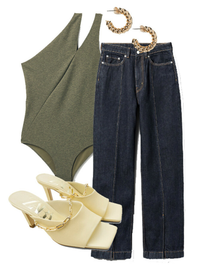 Badedrakt fra COS, kr 590. Jeans fra Weekday, kr 500. Øredobber fra H&M, kr 50. Sko fra Zara, kr 599. Badedrakt fra COS, kr 590. Jeans fra Weekday, kr 500. Øredobber fra H&M, kr 50. Sko fra Zara, kr 599.