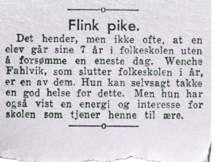 Denne notisen sier mer om min mormors disiplin og personlighet enn om helsa hennes, spør du meg. Faksimile: BT/Mormors album Denne notisen sier mer om min mormors disiplin og personlighet enn om helsa hennes, spør du meg. Faksimile: BT/Mormors album