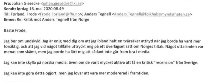 E-post avslører: Beklager Norge-refs E-post avslører: Beklager Norge-refs