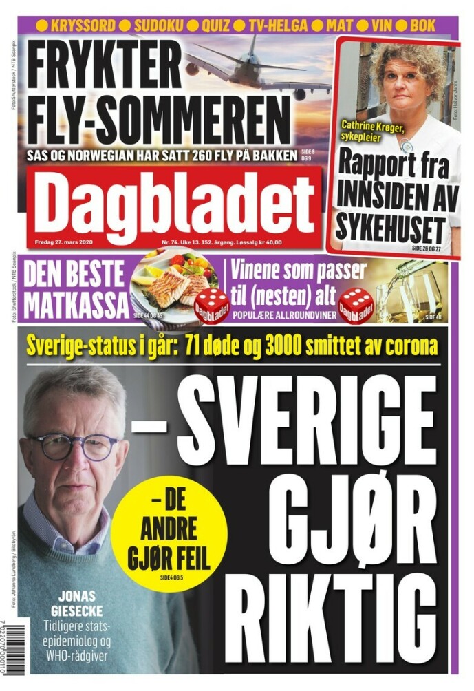 <strong>FORSIDEN:</strong> Dette intervjuet utløste en liten e-postutveksling mellom Giesecke og de norske FHI-ekspertene. <strong>FORSIDEN:</strong> Dette intervjuet utløste en liten e-postutveksling mellom Giesecke og de norske FHI-ekspertene.