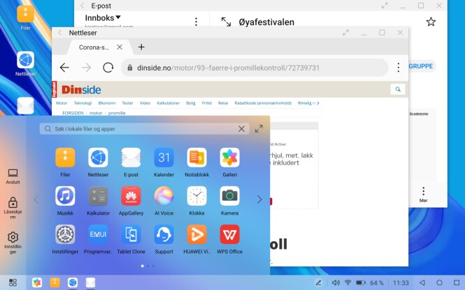 <strong>SKRIVEBORDSMODUS:</strong> Ønsker du å jobbe på MatePad Pro mer som en vanlig PC, kan du aktivere skrivebordsmodus, så får du opp dette grensesnittet. Skjermbilde: Kirsti Østvang <strong>SKRIVEBORDSMODUS:</strong> Ønsker du å jobbe på MatePad Pro mer som en vanlig PC, kan du aktivere skrivebordsmodus, så får du opp dette grensesnittet. Skjermbilde: Kirsti Østvang