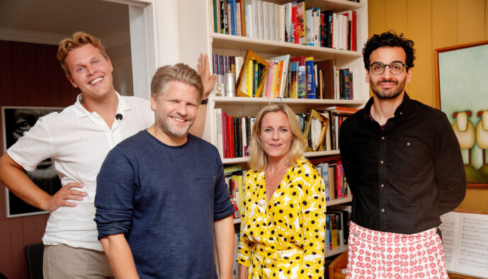 <strong>GJESTER:</strong> Vegard Harm, Håvard Lilleheie og Kaveh Rashidi er gjester i den nyeste «En kveld hos Kloppen»-episoden. Foto: TV 2 <strong>GJESTER:</strong> Vegard Harm, Håvard Lilleheie og Kaveh Rashidi er gjester i den nyeste «En kveld hos Kloppen»-episoden. Foto: TV 2