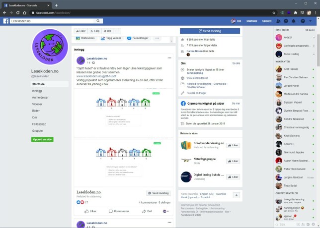 På Facebook holder Kristoffersen kontakt med Lesekloden-brukerne. Per nå har han over 7.000 følgere. På Facebook holder Kristoffersen kontakt med Lesekloden-brukerne. Per nå har han over 7.000 følgere.