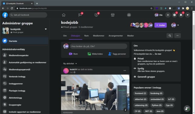 Om ikke denne skjermdumpen lokker deg til kodejobb-gruppa vår på Facebook, ja, så veit ikke vi. Om ikke denne skjermdumpen lokker deg til kodejobb-gruppa vår på Facebook, ja, så veit ikke vi.