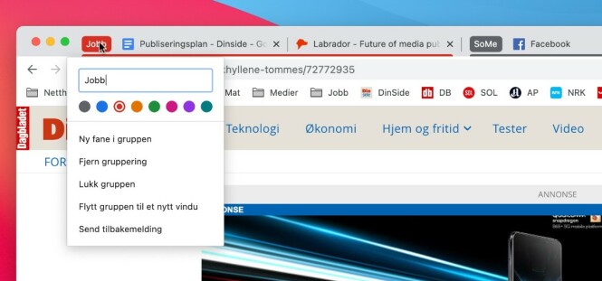 Nå kan du gruppere faner Nå kan du gruppere faner