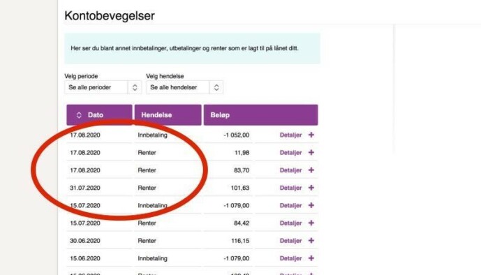 <strong>IKKE FEIL:</strong> Du blir ikke belastet for mer enn du skal selv om det er flere rentebelastninger på studielånet ditt. Foto: skjermdump. <strong>IKKE FEIL:</strong> Du blir ikke belastet for mer enn du skal selv om det er flere rentebelastninger på studielånet ditt. Foto: skjermdump.