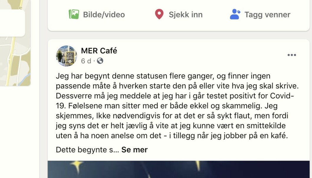 <strong>SKAMFØLELSEN:</strong> Responsen på denne selvbebreidelsen har gjort det lettere for Mariell å takle smittesituasjonen. Printscreen: Facebook. <strong>SKAMFØLELSEN:</strong> Responsen på denne selvbebreidelsen har gjort det lettere for Mariell å takle smittesituasjonen. Printscreen: Facebook.