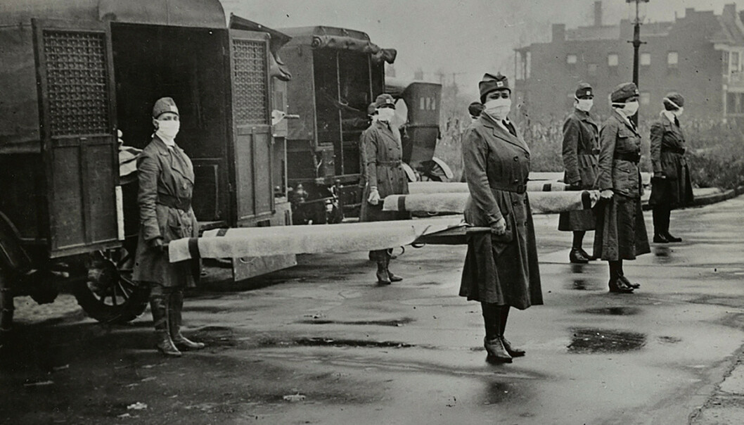<strong>SPANSKESYKEN:</strong> Pandemien som rammet store deler av verden i 1918-1920 anslås å ha kostet mellom 50 og 100 millioner mennesker livet. Her er sykepleiere avbildet under utbruddet av Spanskesyken i St. Louis, Missouri, i oktober 1918. Foto: Reuters/ NTB Scanpix <strong>SPANSKESYKEN:</strong> Pandemien som rammet store deler av verden i 1918-1920 anslås å ha kostet mellom 50 og 100 millioner mennesker livet. Her er sykepleiere avbildet under utbruddet av Spanskesyken i St. Louis, Missouri, i oktober 1918. Foto: Reuters/ NTB Scanpix