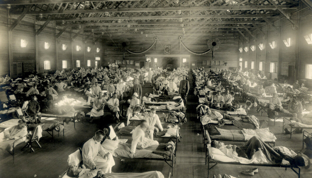 <strong>I KARANTENE:</strong> Soldater ble satt i karantene etter å ha fått påvist influensaen, som hos oss kalles Spanskesyken, i Kansas, USA, i 1918. Foto: Reuters/ NTB Scanpix <strong>I KARANTENE:</strong> Soldater ble satt i karantene etter å ha fått påvist influensaen, som hos oss kalles Spanskesyken, i Kansas, USA, i 1918. Foto: Reuters/ NTB Scanpix