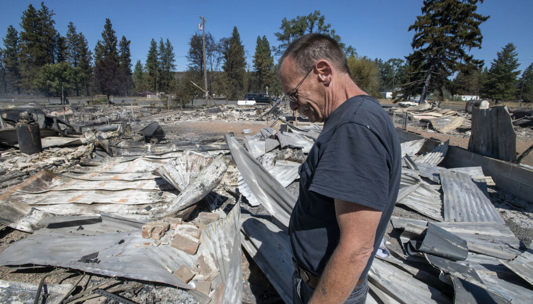 <strong>MISTET HJEMMET:</strong> Jim Murray står i ruinene som pleide å være hjemmet hans i Malden i Washington. 8. september raserte brannen byen. Foto: Jed Conklin / AP / NTB scanpix <strong>MISTET HJEMMET:</strong> Jim Murray står i ruinene som pleide å være hjemmet hans i Malden i Washington. 8. september raserte brannen byen. Foto: Jed Conklin / AP / NTB scanpix
