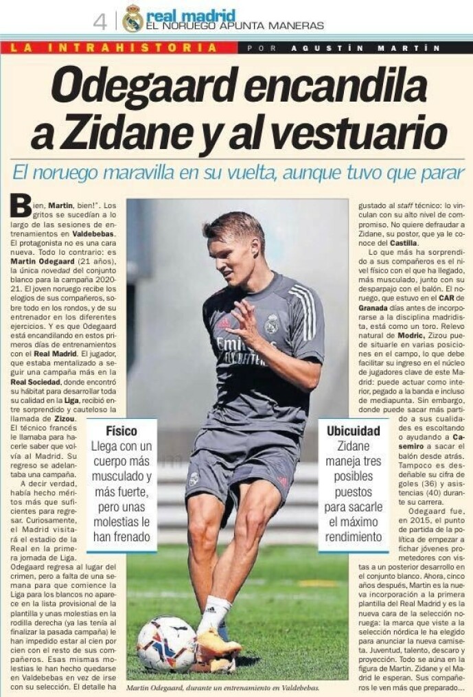 <strong>FÅR ROS:</strong> Martin Ødegaard har ett mål denne sesongen: Å få mest mulig spilletid for A-laget til Real Madrid. Ifølge AS har han allerede «blendet trener Zinédine Zidane og garderoben». <strong>FÅR ROS:</strong> Martin Ødegaard har ett mål denne sesongen: Å få mest mulig spilletid for A-laget til Real Madrid. Ifølge AS har han allerede «blendet trener Zinédine Zidane og garderoben».