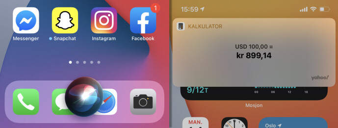 <strong>TAR OGSÅ OPP MINDRE PLASS:</strong> Siri bruker heller ikke en hel skjerm i iOS 14. Skjermbilde: Kirsti Østvang <strong>TAR OGSÅ OPP MINDRE PLASS:</strong> Siri bruker heller ikke en hel skjerm i iOS 14. Skjermbilde: Kirsti Østvang