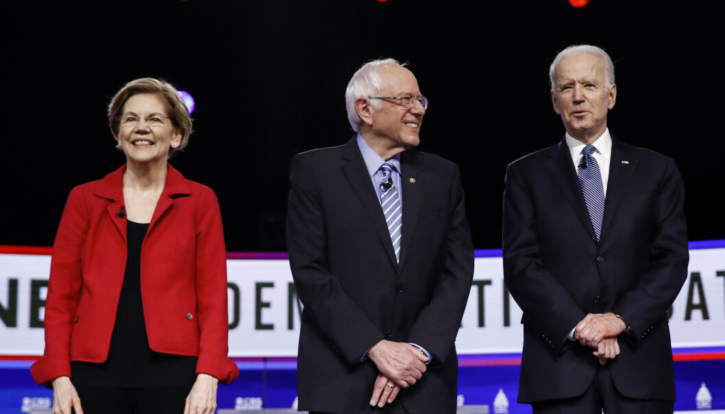 Senator Elizabeth Warren, Senator Bernie Sanders and Presidential candidate Joe Biden.  Photo: AP Photo / Matt Rourke / NTB